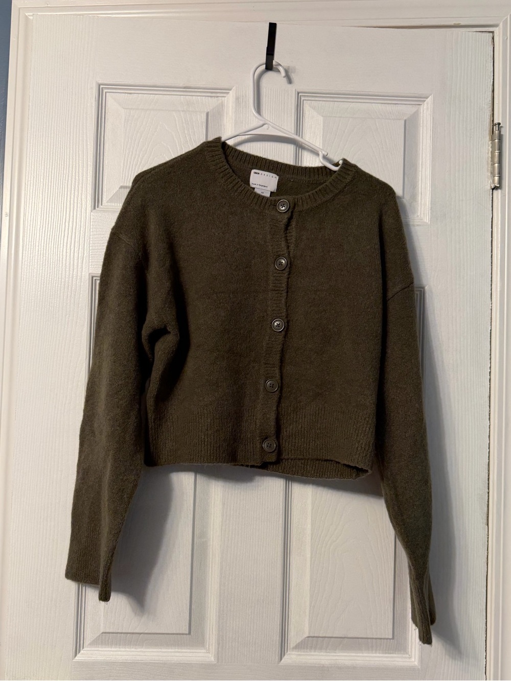 ASOS green button up cropped cardigan wool blend size xs